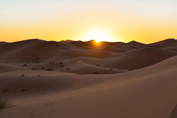 Fototapeta na wymiar Sahara desert trip orange sand