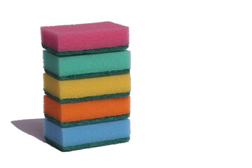 Colored sponges for cleaning dishes isolated on a white background. Sponges for washing dishes