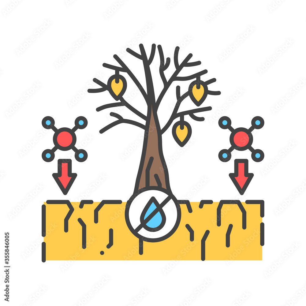 Poster soil pollution color line icon. environmental problems. sign for web page, app. ui ux gui design ele