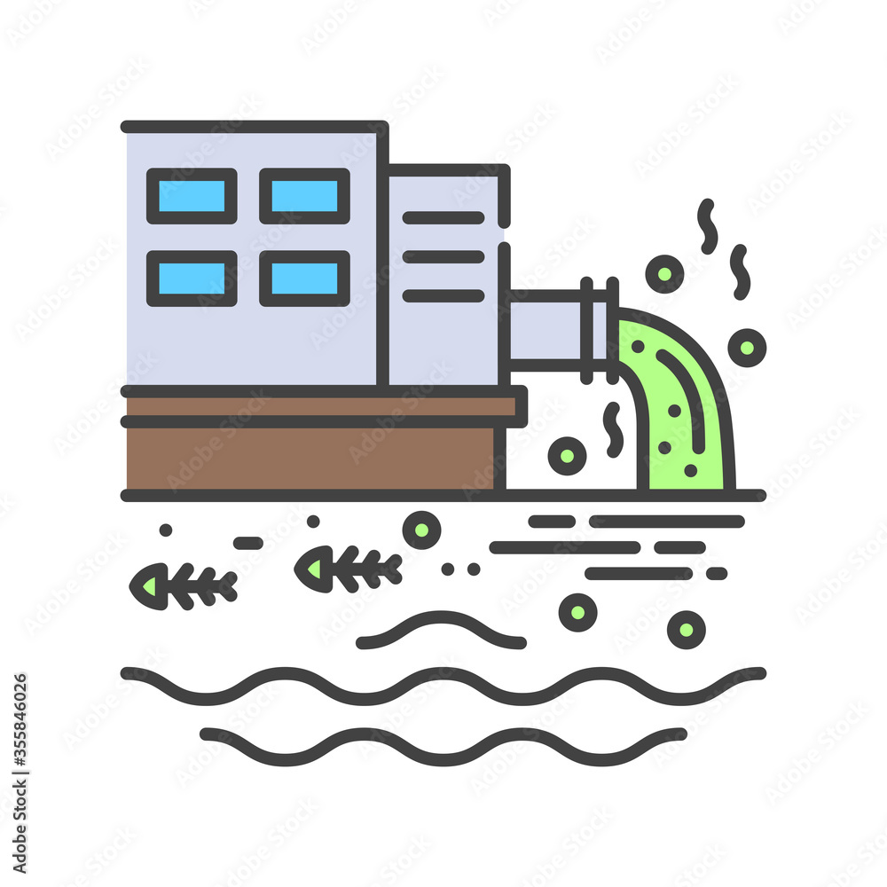 Poster water pollution color line icon. environmental problems. sign for web page, app. ui ux gui design el
