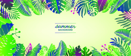Summer background with tropical leaves.