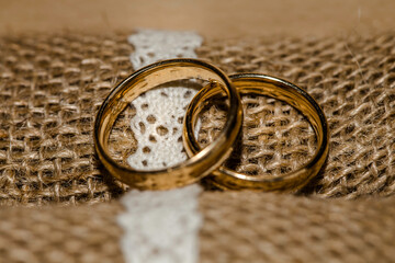 Wedding rings on a beautiful rustic lace.