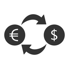 Money exchange simple icon. Banking currency sign. Euro and Dollar Cash transfer symbol. Vector