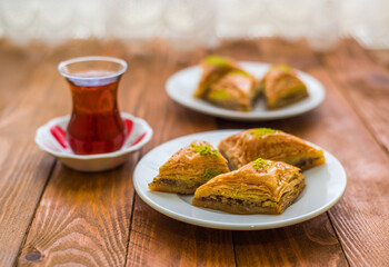 Turkish sweet baklava on plate.