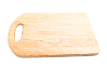 Wooden cutting board isolated on white background. Side view.