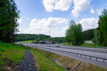 Highway car empty road in summer