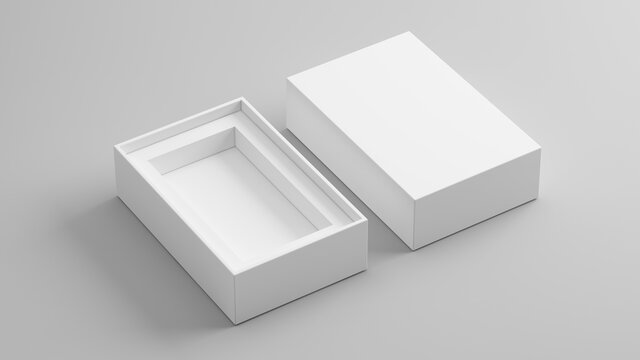 Blank open box packaging mockup isolated on grey background, Template for your design. 3d rendering.