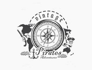 Pirate map, flat vector illustration
