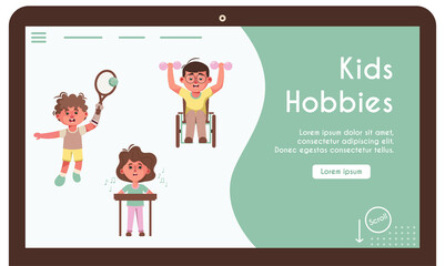Vector banner illustration of disabled kids do hobbies