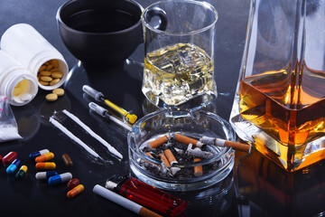 Addictive substances, including alcohol, cigarettes and drugs
