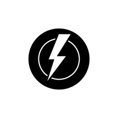 White energy icon, icon in black circle on a white background.