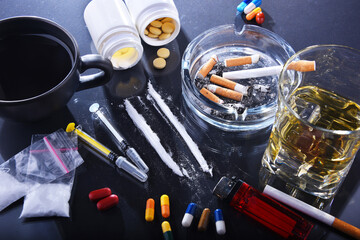 Addictive substances, including alcohol, cigarettes and drugs