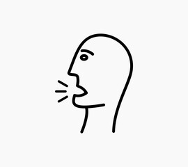 Vector illustration of human head saying something.  Made of black lines on a light background.