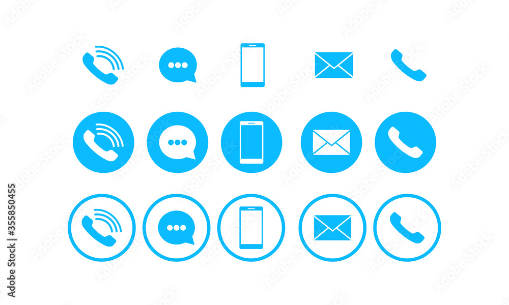 Poster set of communication icons set modern button. phone, mobile phone, mail on isolated background for a