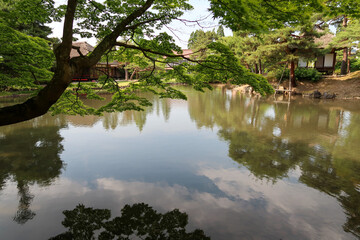 福島県会津若松　御薬園　心字の池