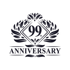99 years Anniversary Logo, Luxury floral 99th anniversary logo.