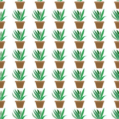 flat image of a clay pot with a plant, seamless pattern background