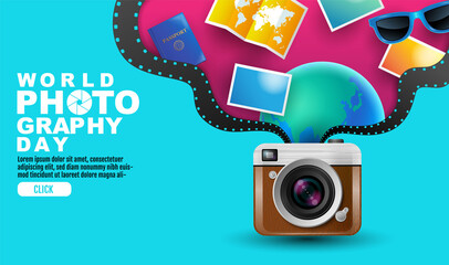 World photography day , event , vector, vintage camera, logo, Typography.