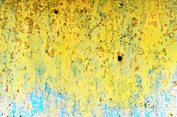 Texture old yellow aquamarine paint on metal