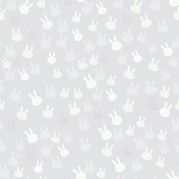 Vector beautiful blue purple bunny and white rabbit silhouette seamless pattern on gray background.
