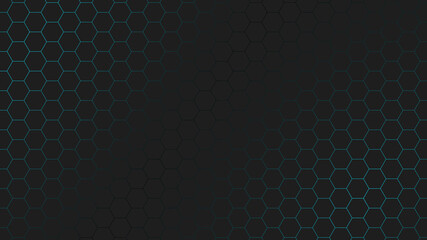 Background of hexagons of honeycombs in blue on black background.