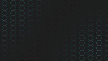 Background of hexagons of honeycombs in blue on black background.