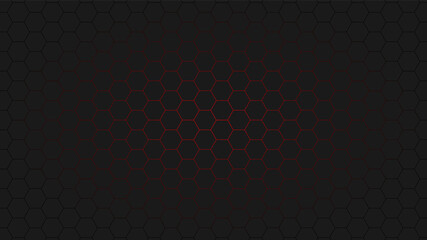 Background of hexagons of honeycombs in red on black background.