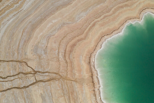 Aerial view over the Dead Sea with the desert that surround it, Israel  