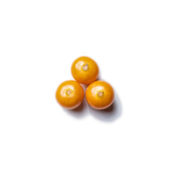 Top down view of three physalis fruits isolated on white background.
