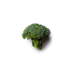 Top down view of a broccoli branch isolated on white background.