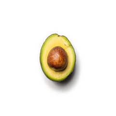 Top down view of an avocado isolated on white background.
