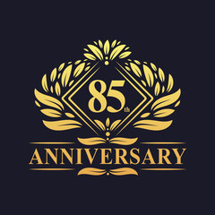 85 years Anniversary Logo, Luxury floral golden 85th anniversary logo.