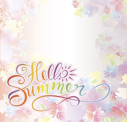Hello Summer banner in watercolor style. Postcard template.
