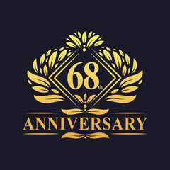 68 years Anniversary Logo, Luxury floral golden 68th anniversary logo.
