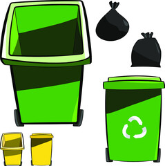 Set of waste bin and bag. Easy to change color. Vector eps 10 on white background 
