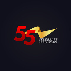 55 Years Anniversary Celebration Elegant Gold Ribbon Vector Template Design Illustration