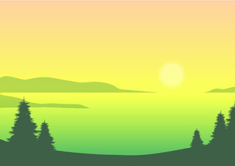 Fototapeta na wymiar sunset over the lake vector nature illustration