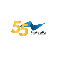 55 Years Anniversary Celebration Elegant Ribbon Vector Template Design Illustration