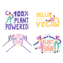 Set of Vector Vegan Signs. Vegan Foods. Plant based vegan diet symbols.Vegan slogan for package design, web, print t-shirt, logo, poster, symbol, design, decor, textile, paper, card.