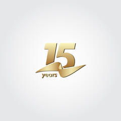 15 Years Anniversary Celebration Gold Ribbon Vector Template Design Illustration