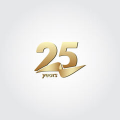 25 Years Anniversary Celebration Gold Ribbon Vector Template Design Illustration