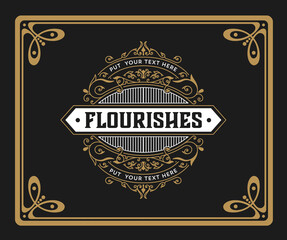 Vintage retro logo with floral ornaments