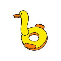 Hand drawn stock vector illustration, in doodle style. Yellow duck swimming circle.