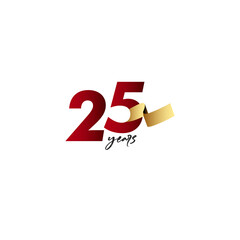 25 Years Anniversary Celebration Gold Ribbon Vector Template Design Illustration