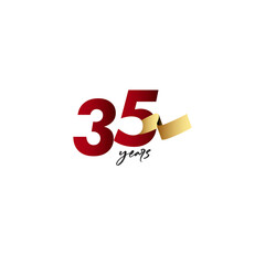 35 Years Anniversary Celebration Gold Ribbon Vector Template Design Illustration