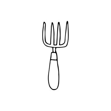 hand-drawn garden fork on white clip art preview