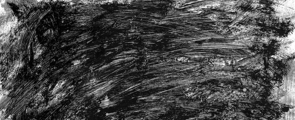 Black abstract background. Concept of sadness, depression of confusion, hopelessness. Background wide panorama. Dry brush, acrylic, watercolor, oil, hand drawing