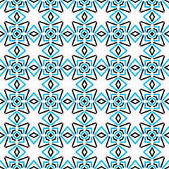 Vector seamless pattern texture background with geometric shapes, colored in blue, black, white colors.