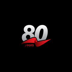 80 Years Anniversary Celebration White Black Red Ribbon Vector Template Design Illustration