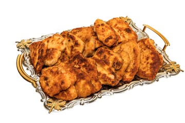 Delicious golden brown Wiener schnitzel prepared from veal slices. Viennese-style schnitzel....